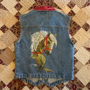 Western Jean Vest with original equine artwork